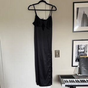 Black Satin Midi Slip Dress - Womens